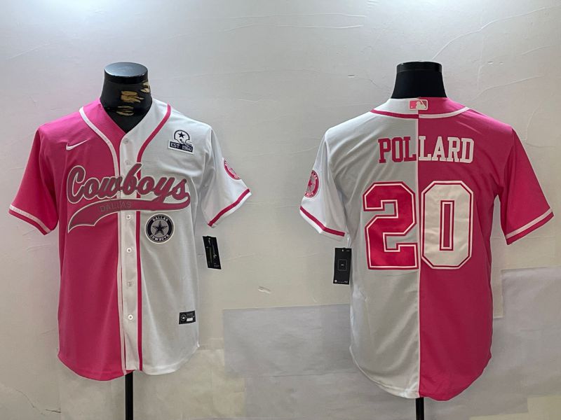 Men Dallas Cowboys #20 Pollard white pink Joint Name 2024 Nike Limited NFL Jersey style 1